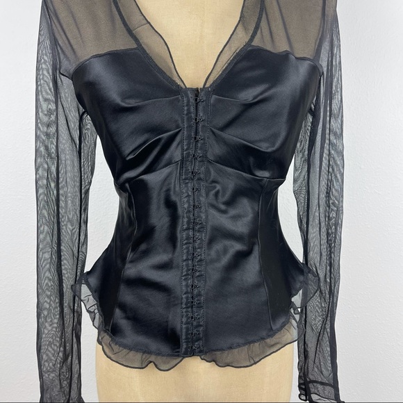 Papillon Blanc Black Long Sleeve Corset Sheer Top Medium - Picture 3 of 7